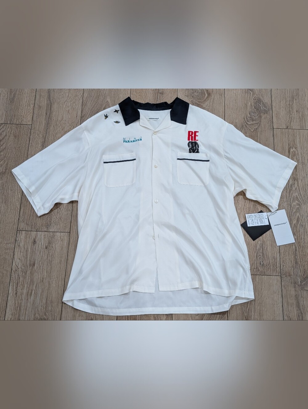 $500 Mens UNDERCOVER Graphic Cupro Blend SS Button Up Shirt White 3 - Large